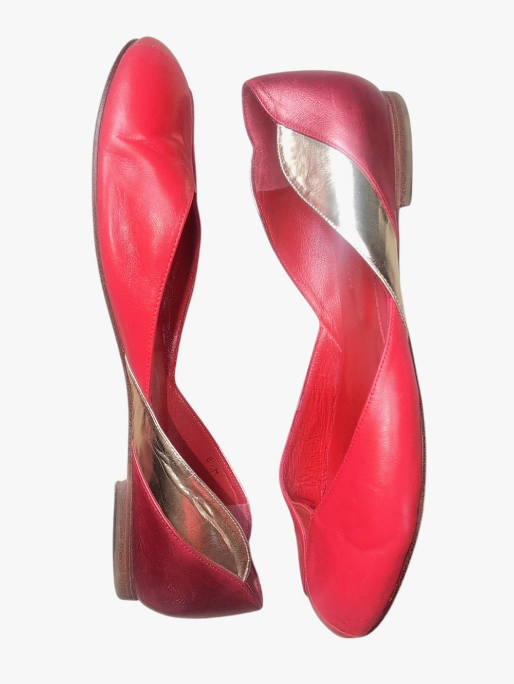 Delman Badia Red Gold Coral Mix Leather D’orsay Ballet Flat Women's Size 8.5